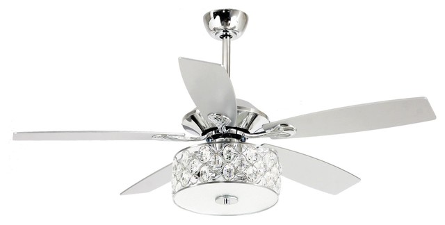 52 Crystal Ceiling Fan With Light 5 Blade Remote Control Chrome
