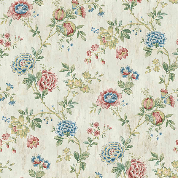 Chrysanthemum Ruby Jacobean Wallpaper Traditional Wallpaper by