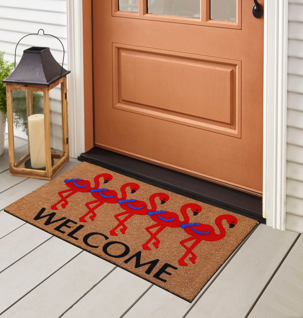 A1HC Natural Coir, Flamingo, Flock Doormat, 24"x39" Tropical Doormats by A1 HOME