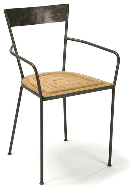 Klaas Industrial Modern Raw Steel Burlap Seat Dining Arm Chair