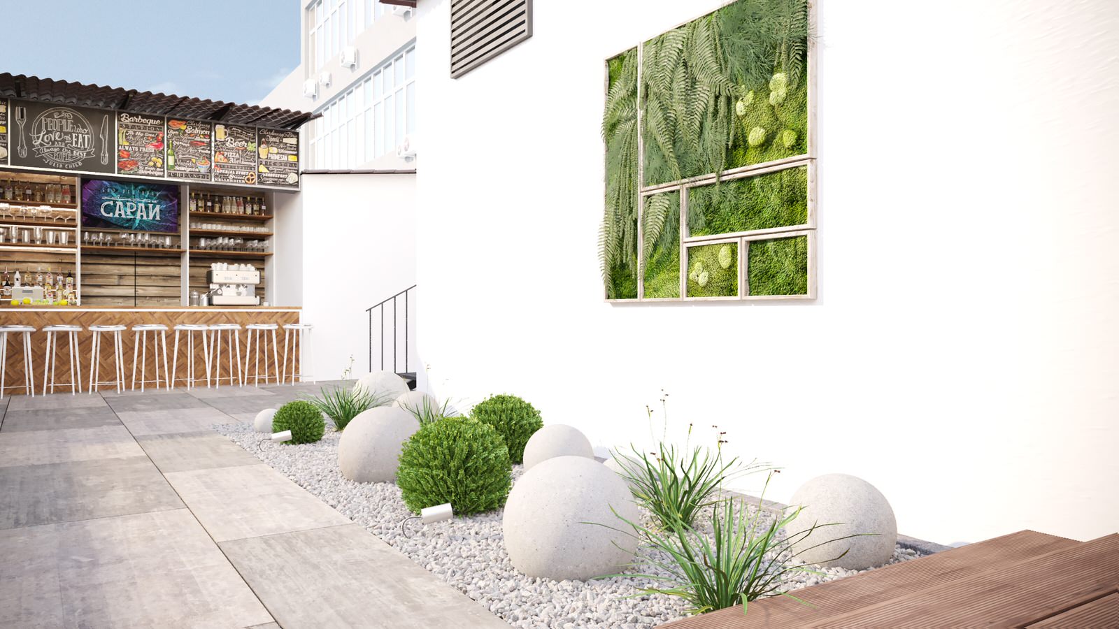 Благоустройство летней террасы бара.