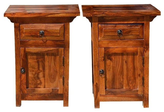 Afton Rustic Farmhouse Solid Wood 1 Drawer Nightstand Cabinet Set Of 2 Transitional Nightstands And Bedside Tables By Sierra Living Concepts