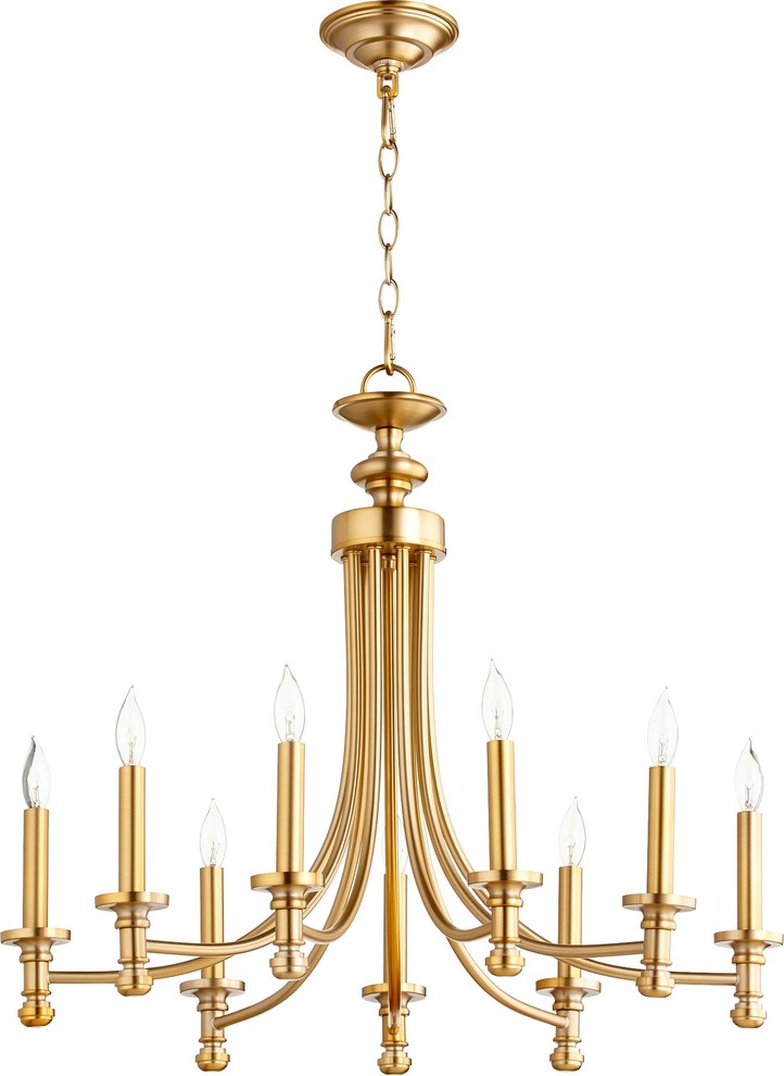 Quorum Rossington 9Light Candelabra Chandelier, Aged Brass