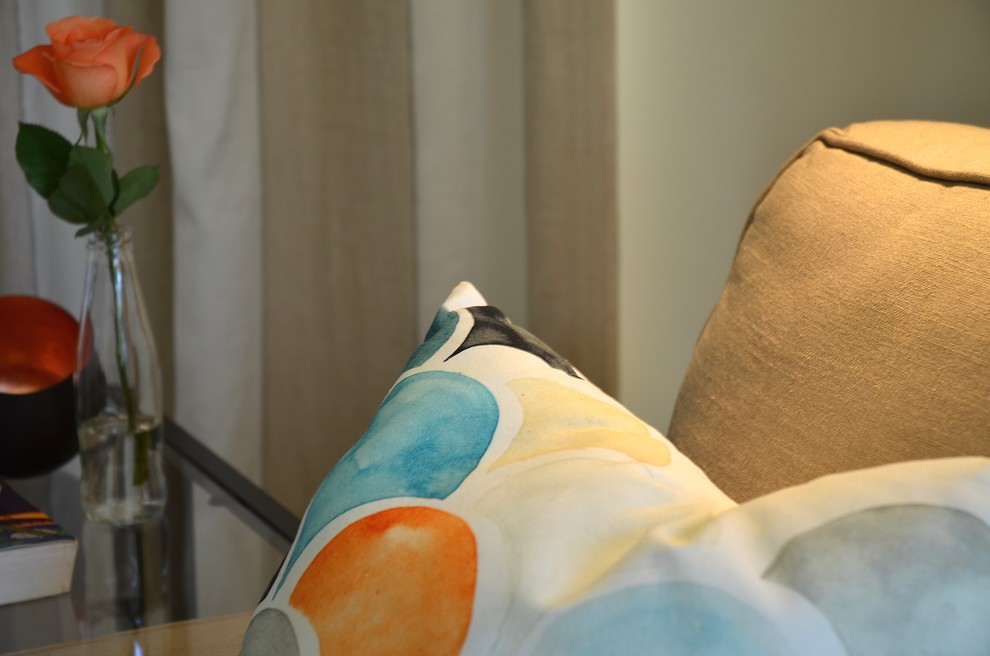 This is an example of a mid-sized contemporary master bedroom in Melbourne with white walls and carpet.