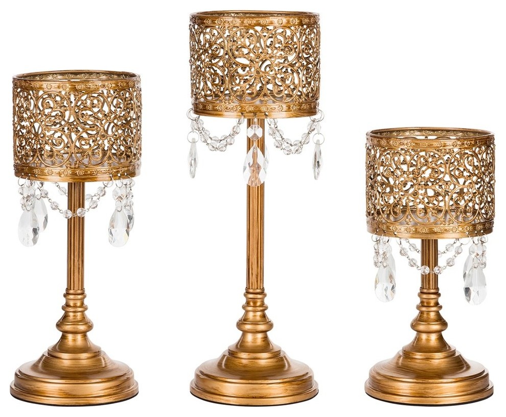 Victoria Gold 3-Piece Pillar Candle Holder Set - Traditional ...