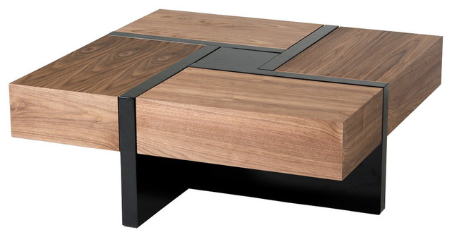 Modrest Makai Modern Walnut And Black Square Coffee Table Modrest Makai Modern Walnut And Black Square Coffee Table
