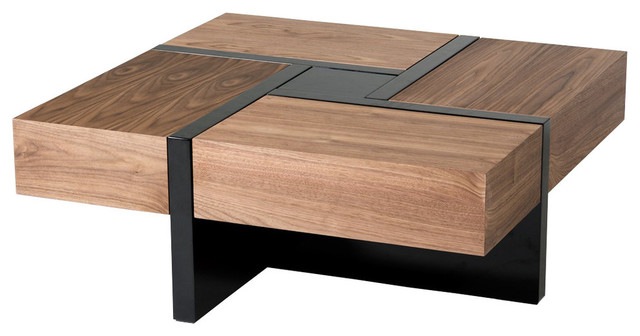 Modrest Makai Modern Walnut And Black, Contemporary Coffee Tables Wood