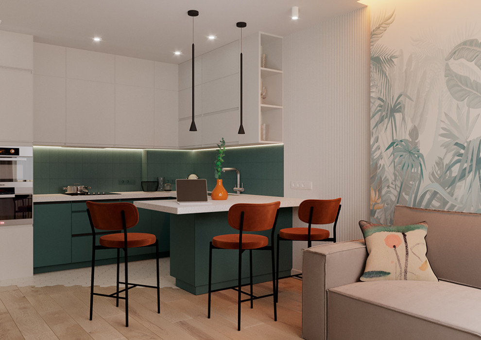 Евро однокомнатная квартира с яркими акцентами в ЖК Атмосфера