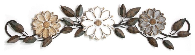 Stratton Home Wood & Metal Hand Painted Antique Flower Wall Decor Espresso 