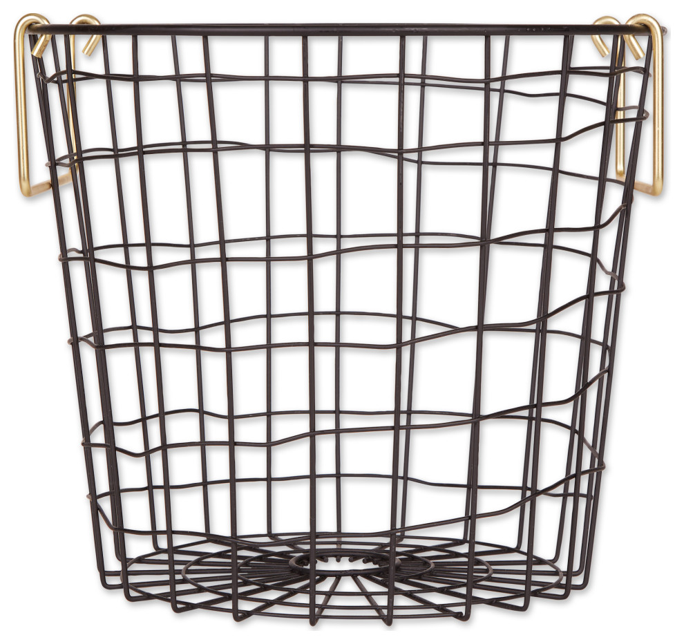 Metal Basket BlackGold Handles Round Small 12x12x10 Industrial Baskets by Design Imports