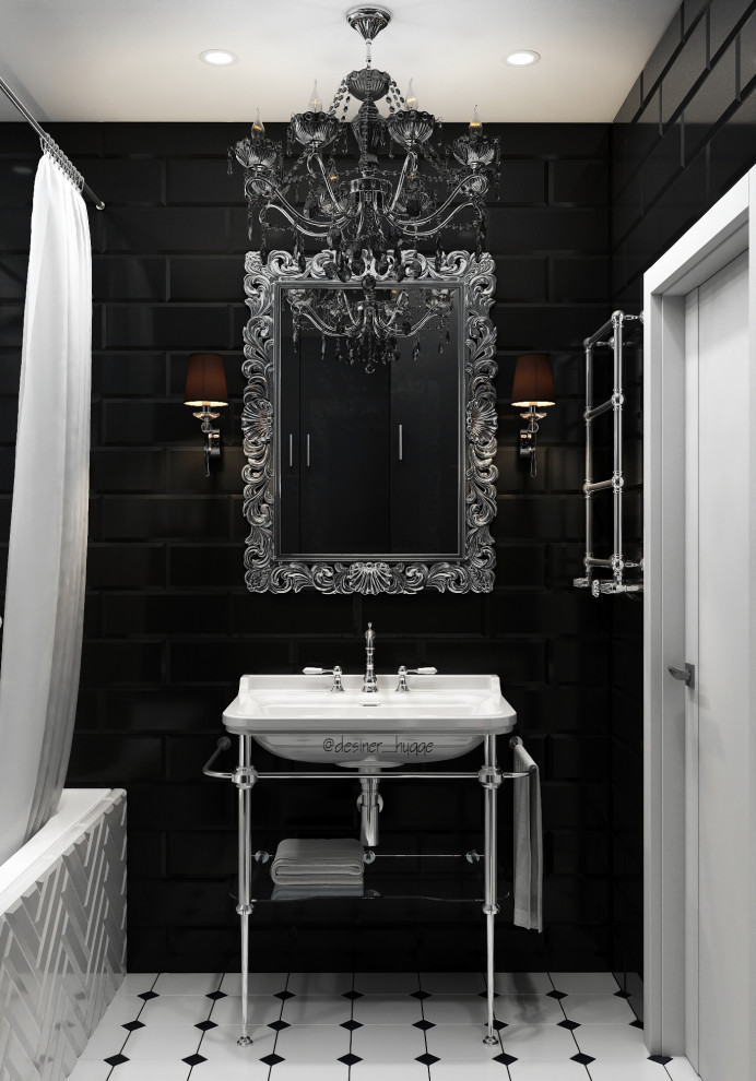 Черно-белая ванная