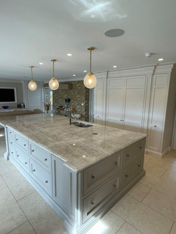 Handmade kitchen in Zoffany 'Quarter Mushroom' and 'Double Mushroom