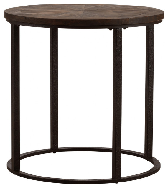 24" Natural Wood Solid Wood And Iron Round End Table Industrial Side Tables And End Tables