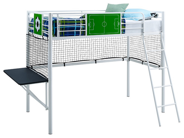 Powell Goal Keeper Metal Loft Bed In White Contemporary Loft Beds By Powell