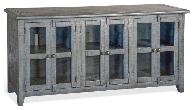 70" Distressed Blue TV Stand Media Console Glass Doors Storage Cabinet -  Farmhouse - Entertainment Centers And Tv Stands - by Sideboards and Things  | Houzz