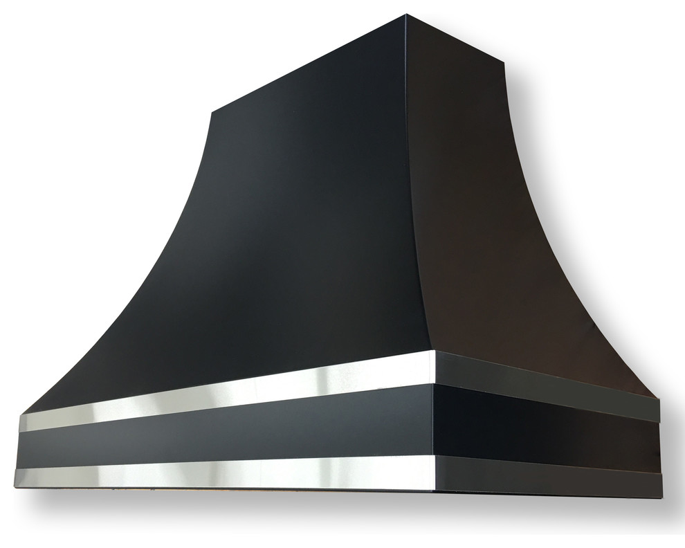 Satin Black Powder Coat Range Hood With Stainless Straps, E104 Contemporary Range Hoods And