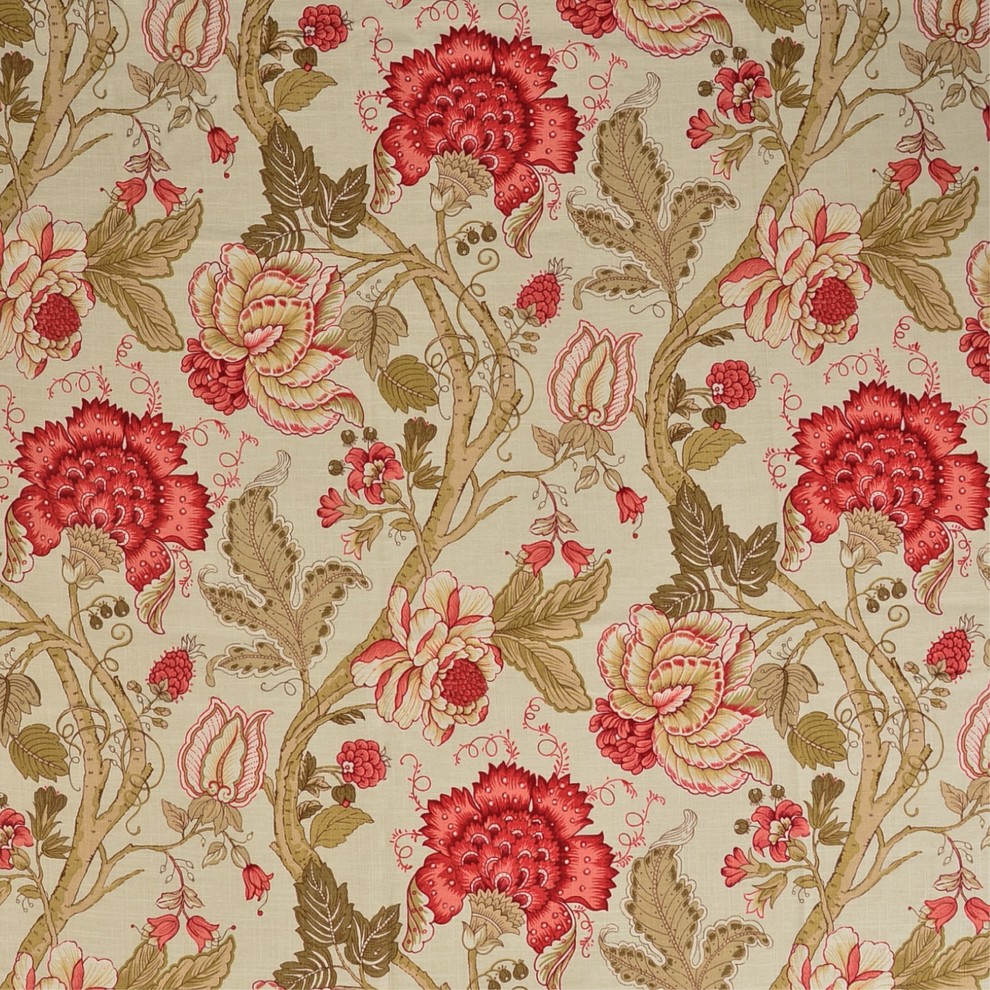 Rose Red Floral Print Upholstery Fabric Traditional Upholstery