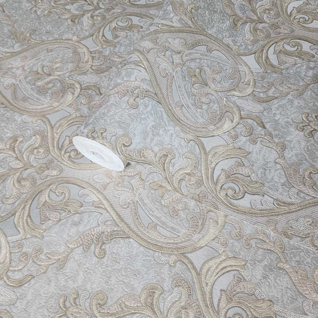 Victorian silver gray brass gold metallic ogee damask textured ...