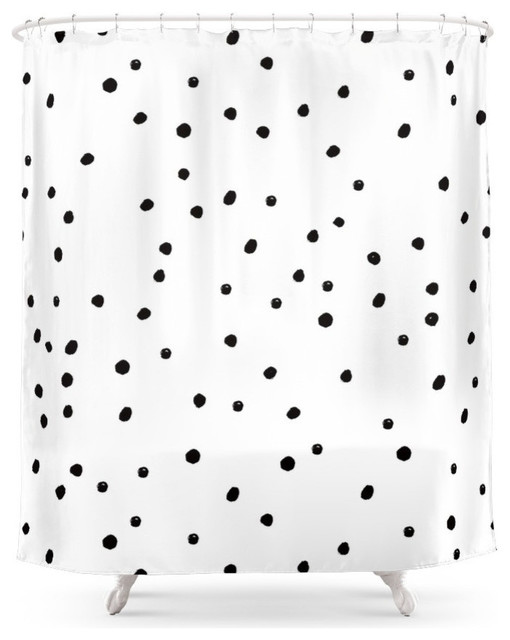 Black Dots On White Shower Curtain Contemporary Shower
