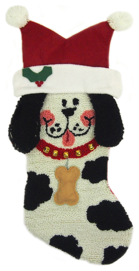 22" Hooked Christmas Stocking With 3-D Dog