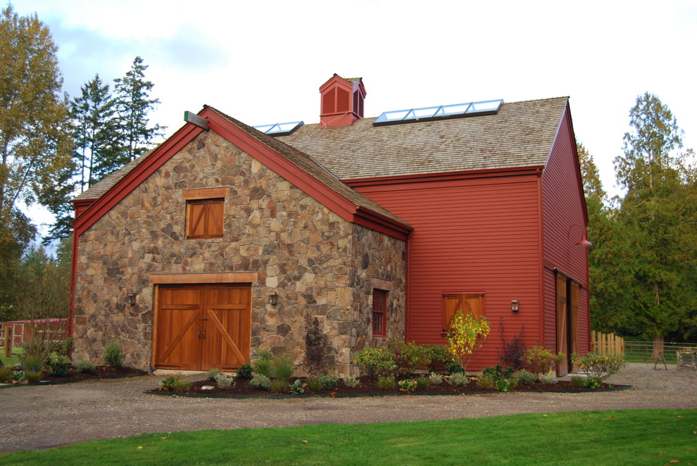 Country exterior in Seattle with stone veneer.
