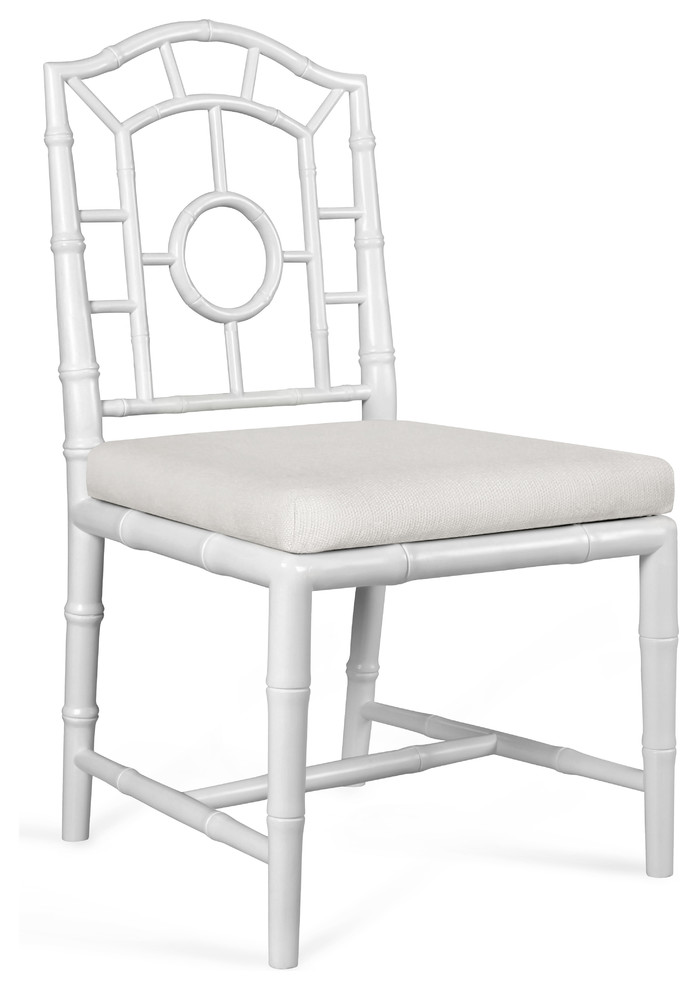 Fenn Hollywood Regency Linen White Chippendale Dining Side Chair