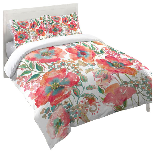 Bohemian Poppies Comforter Contemporary Comforters And