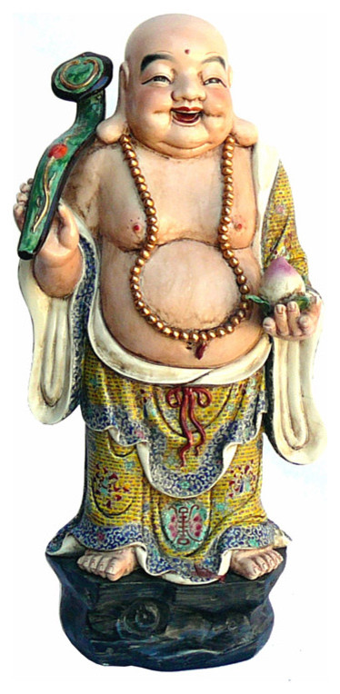 Porcelain Happy Buddha - Lu-Yi & Longevity Peach