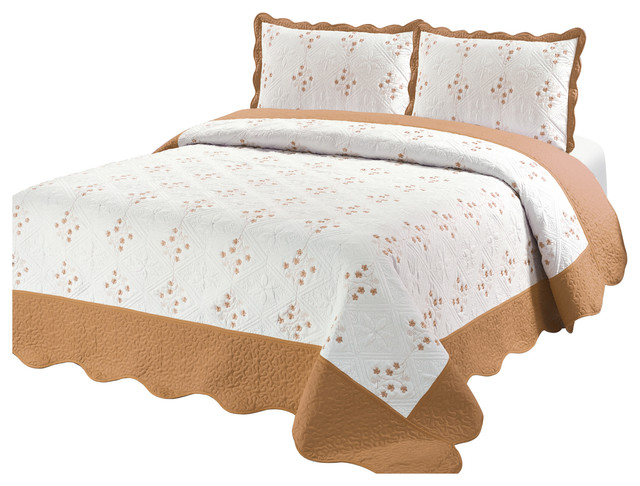 Reversible Embroidery Quilt Set, Gold, Twin