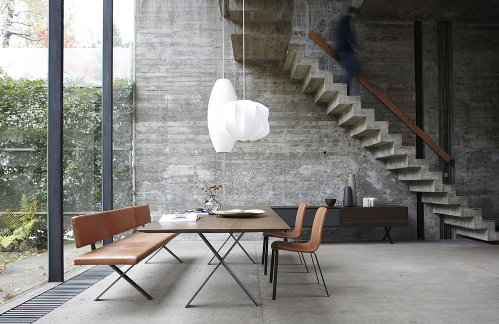Photo of an expansive contemporary open plan dining in Hamburg with grey walls, no fireplace and concrete floors.
