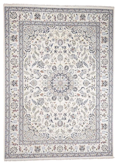 Wool And Silk 250 Kpsi Ivory Nain Hand-Knotted Oriental Rug, 9'x12'1"
