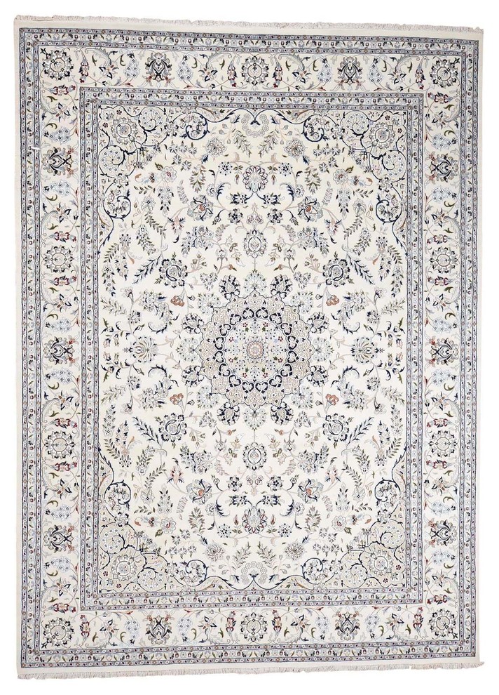 Wool And Silk 250 Kpsi Ivory Nain Hand-Knotted Oriental Rug, 9'x12'1"