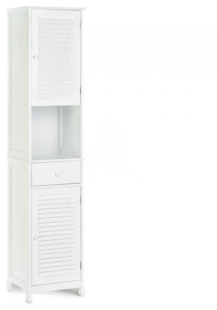 White Slatted Tall Slim Storage Beach Style Storage