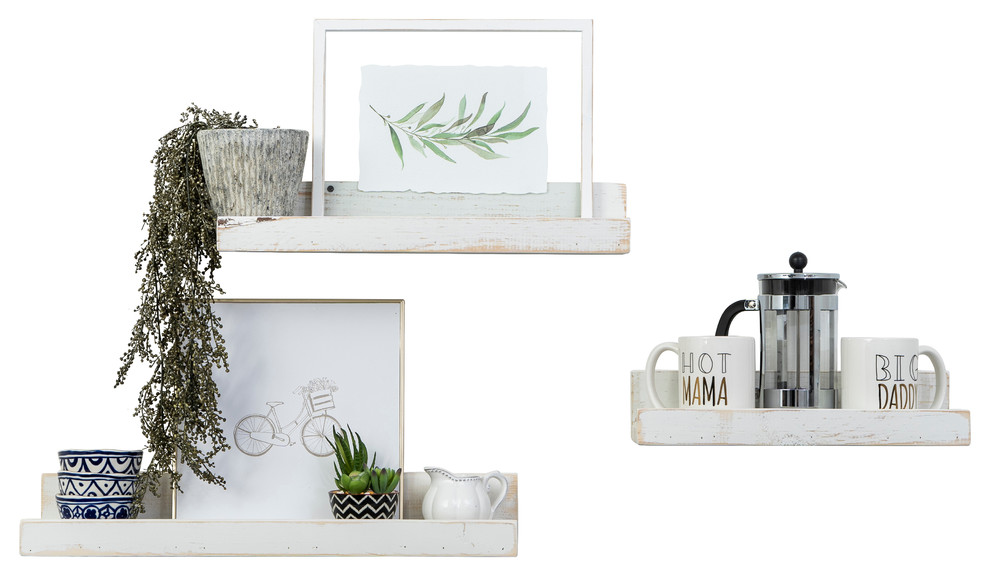 3-Piece Shallow Rustic Luxe Shelf Set, White