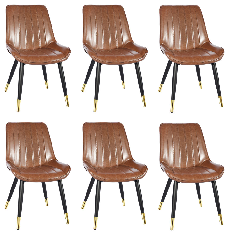 Retro Armless Side Tan Dining Chair, Upholstered, Dining Room, Set of 6