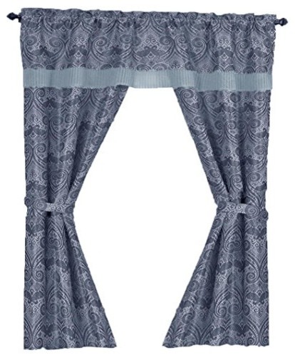 5 Piece Medallion Paisley With Attached Valance Curtain Set
