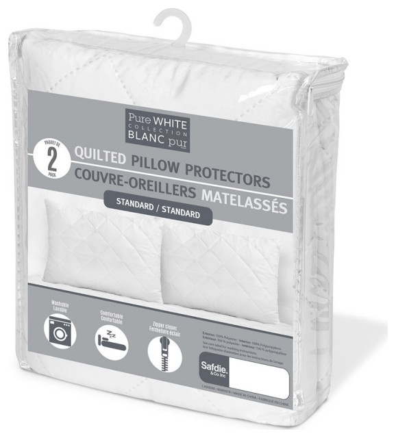 Safdie & Co. Quilted Standard Pillow Protector Cover in White (Set of 2)