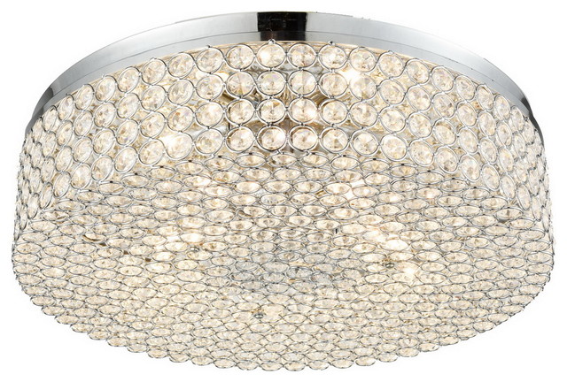 Modern Ceiling Flush Mount Crystal Chandelier Chrome 5 Light