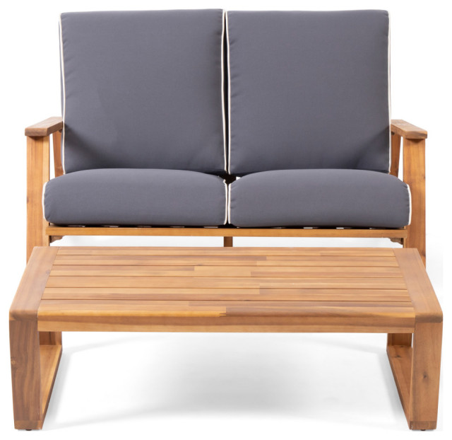 Paloma Outdoor Acacia Wood Loveseat Set With Coffee Table