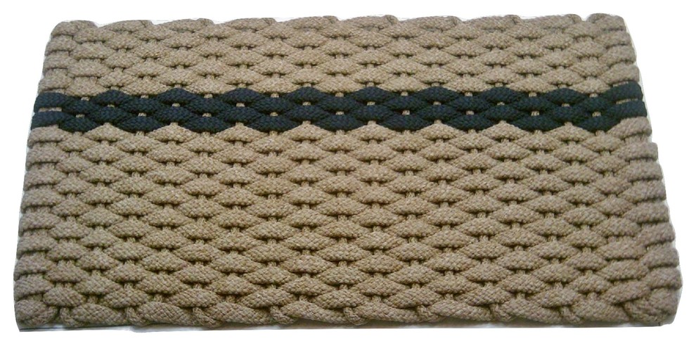 24"x38" Rockport Rope Mat, Tan With Offset Navy Stripe Tan Insert