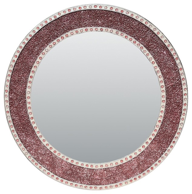 Rose Gold Blush Framed Round Led Glass Mosaic Accent Wall Rose Gold Blush Framed Round Led Glass Mosaic Accent Wall Mirror 24 Contemporary Mirrors By Decors