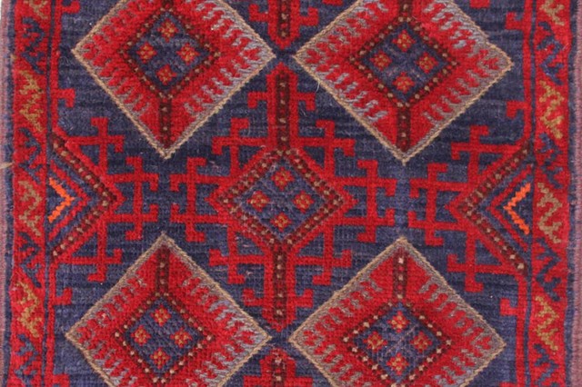 Traditional Rug, Red, Blue, 2'x9', Mashwani, Handmade Wool
