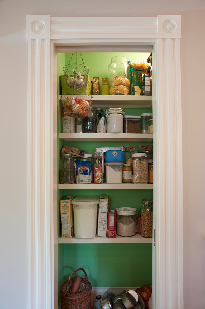 Design ideas for a small eclectic kitchen pantry in Boston.