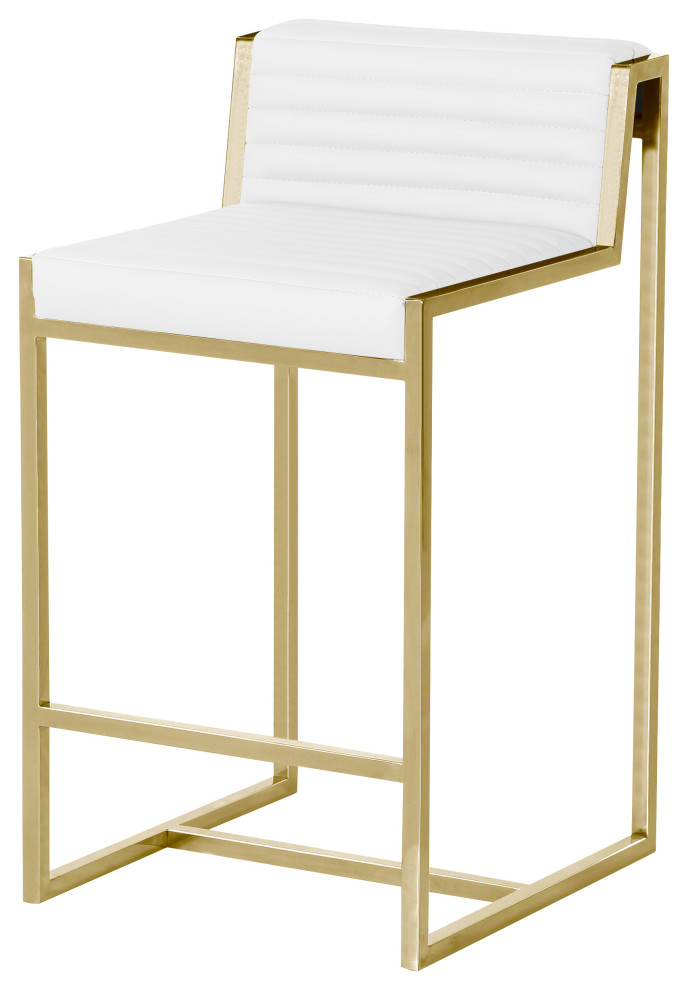 Giza Counter Stool, Brushed Gold Counter Stool, Faux Leather Ribbed