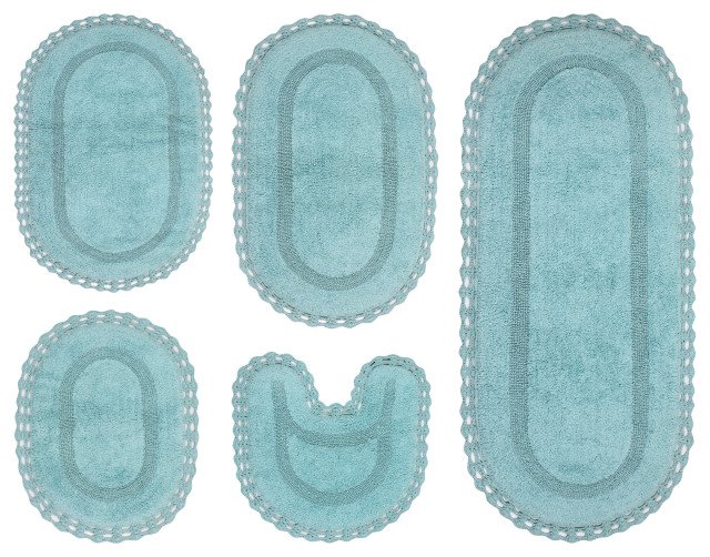 Hampton Crochet Collection Reversible 5 Piece Bath Rug Set, Machine