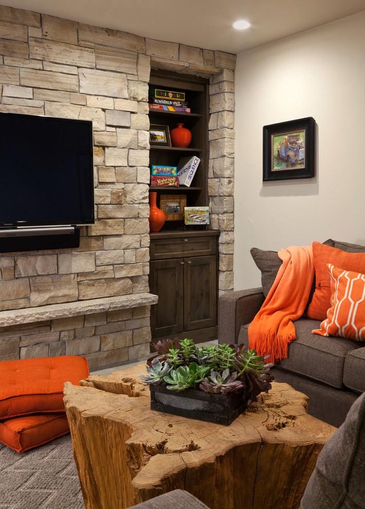 Example of a transitional home design design in Denver