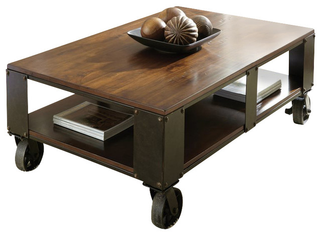 Steve Silver Company Barrett Cocktail Table in Distressed Tobacco and Antiqued M