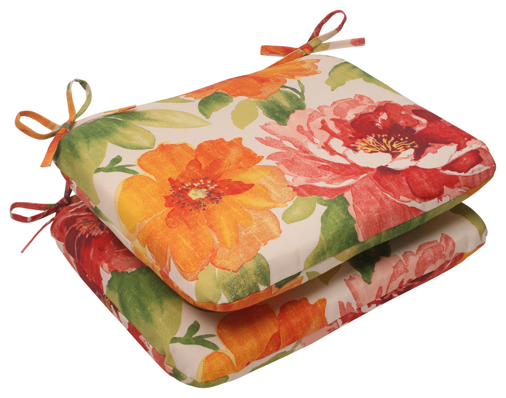 Primro Orange Rounded Corners Seat Cushion Set of 2 Contemporary