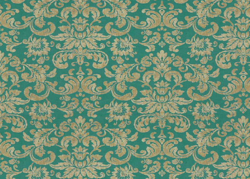 Turquoise and Gold Leaf Fabric