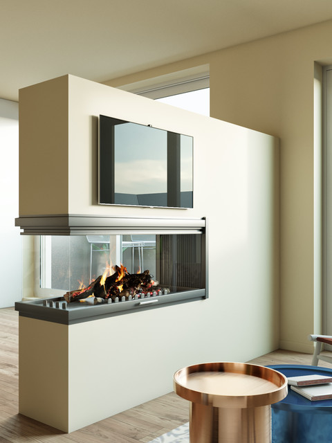 Fireplace industriell-vardagsrum